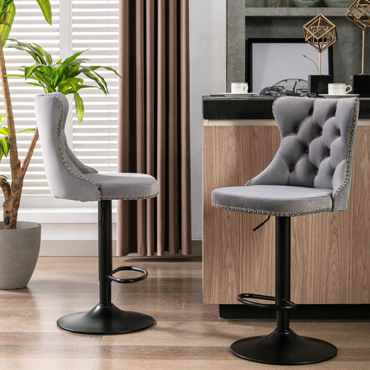 Tufted Velvet Swivel Adjustable Bar Stools (Set of 2)