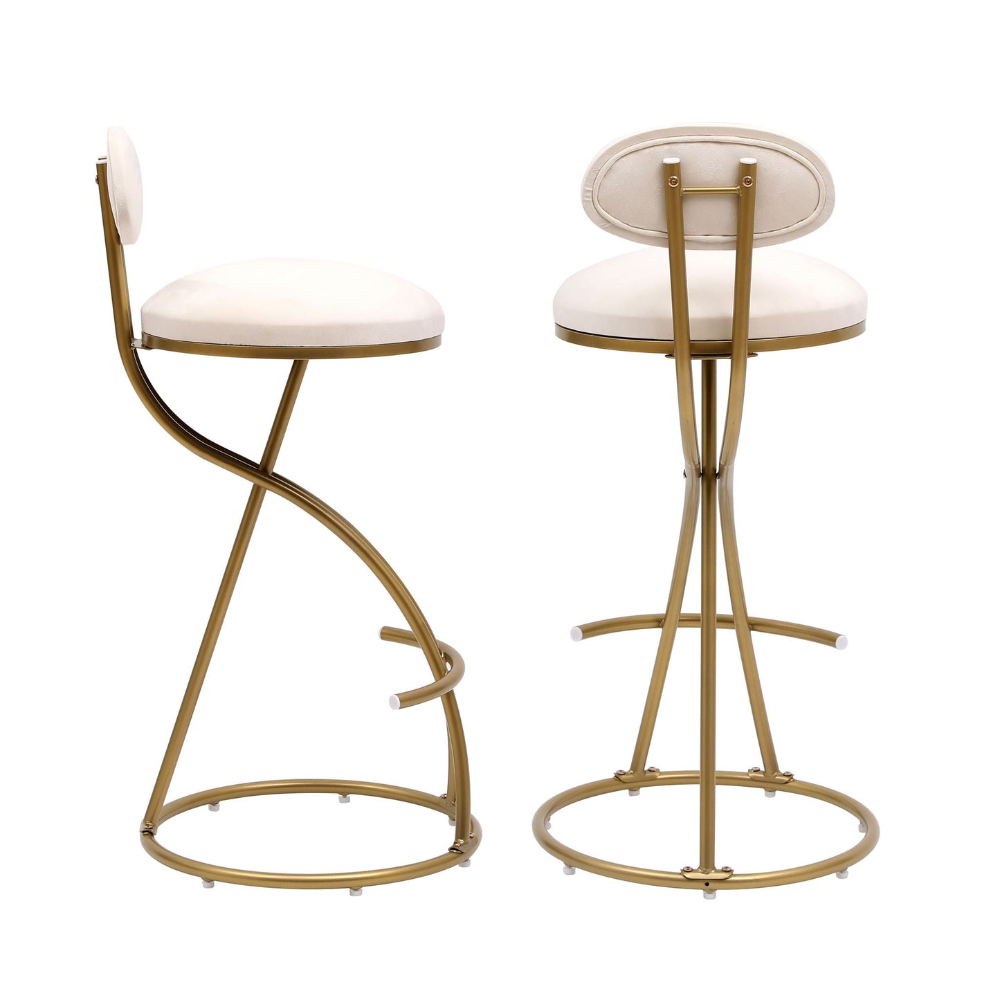 Round Velvet Counter Bar Stools with Back (Set of 2)