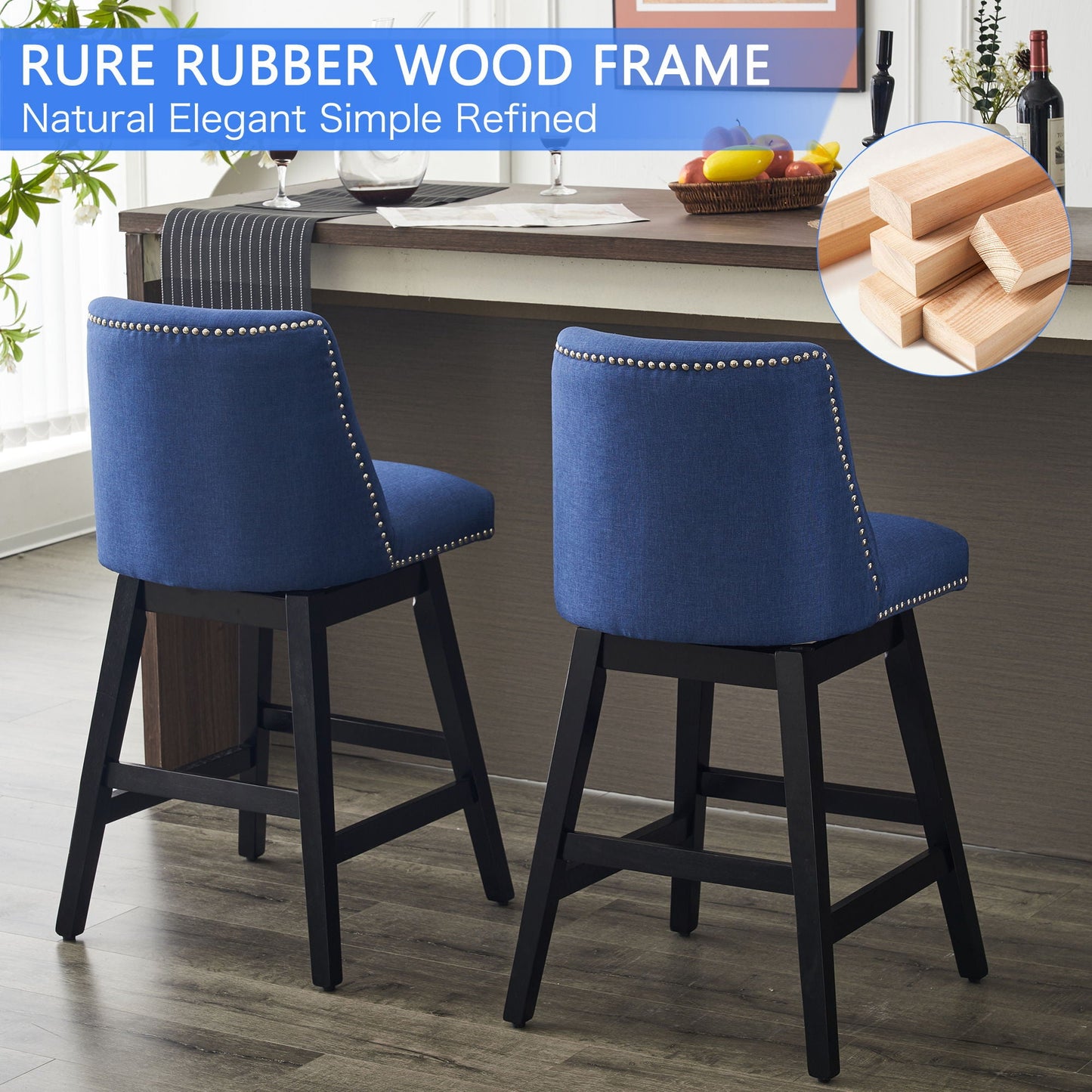 Upholstered Swivel Bar Stools for Kitchen Island (Set of 2)