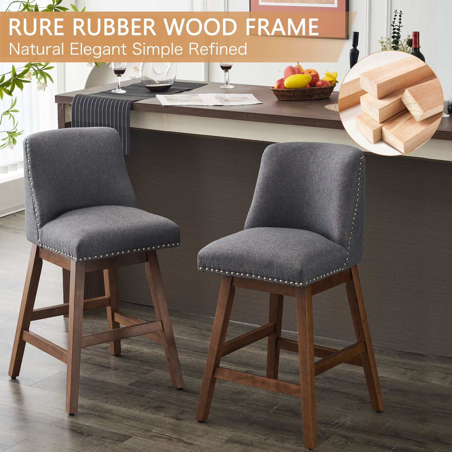 Upholstered Swivel Bar Stools for Kitchen Island (Set of 2)