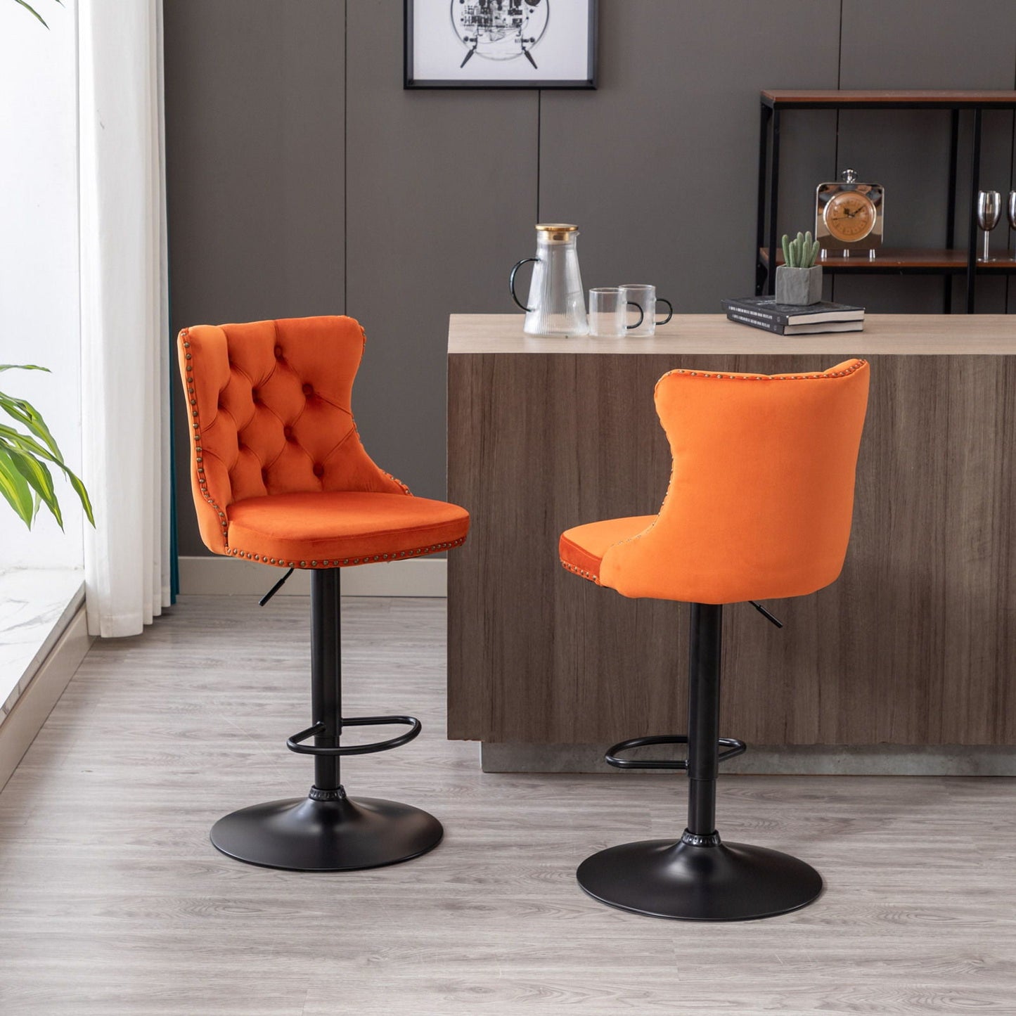 Tufted Velvet Swivel Adjustable Bar Stools (Set of 2)