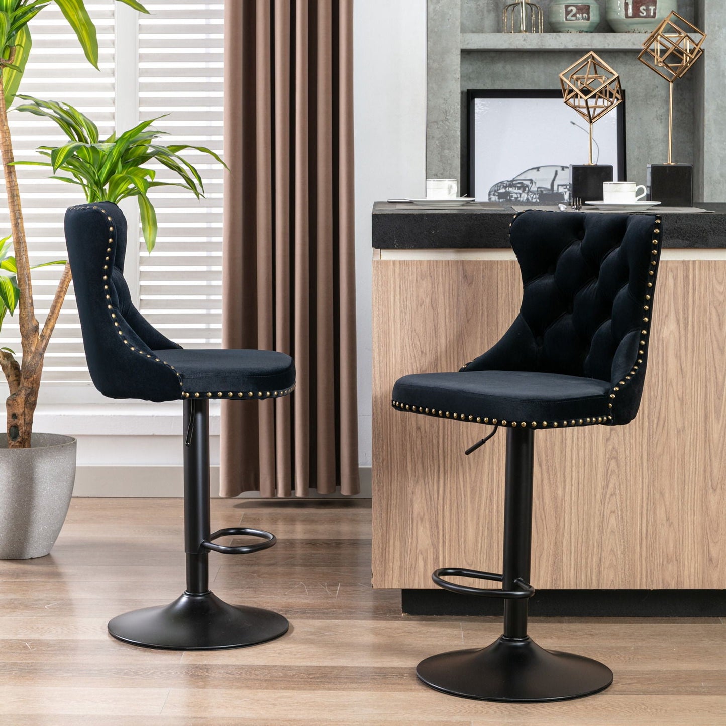 Tufted Velvet Swivel Adjustable Bar Stools (Set of 2)