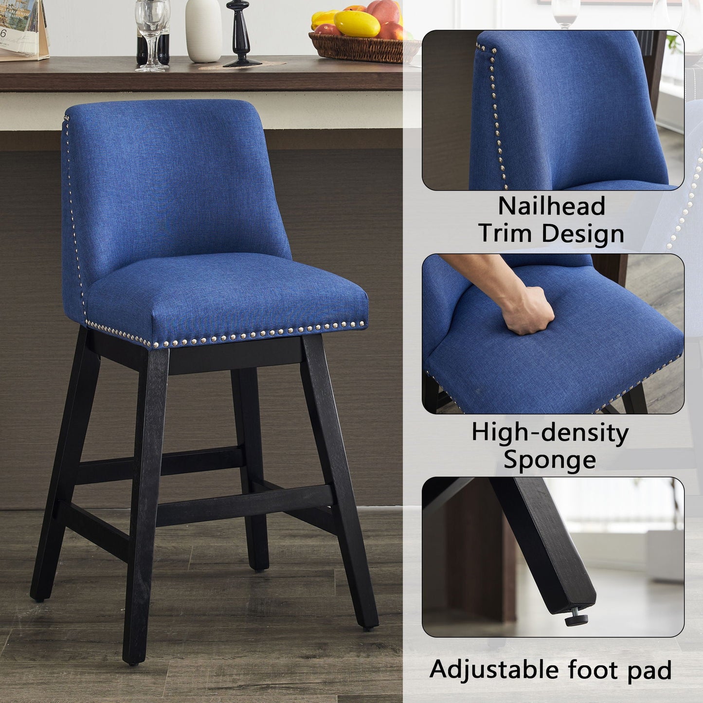 Upholstered Swivel Bar Stools for Kitchen Island (Set of 2)