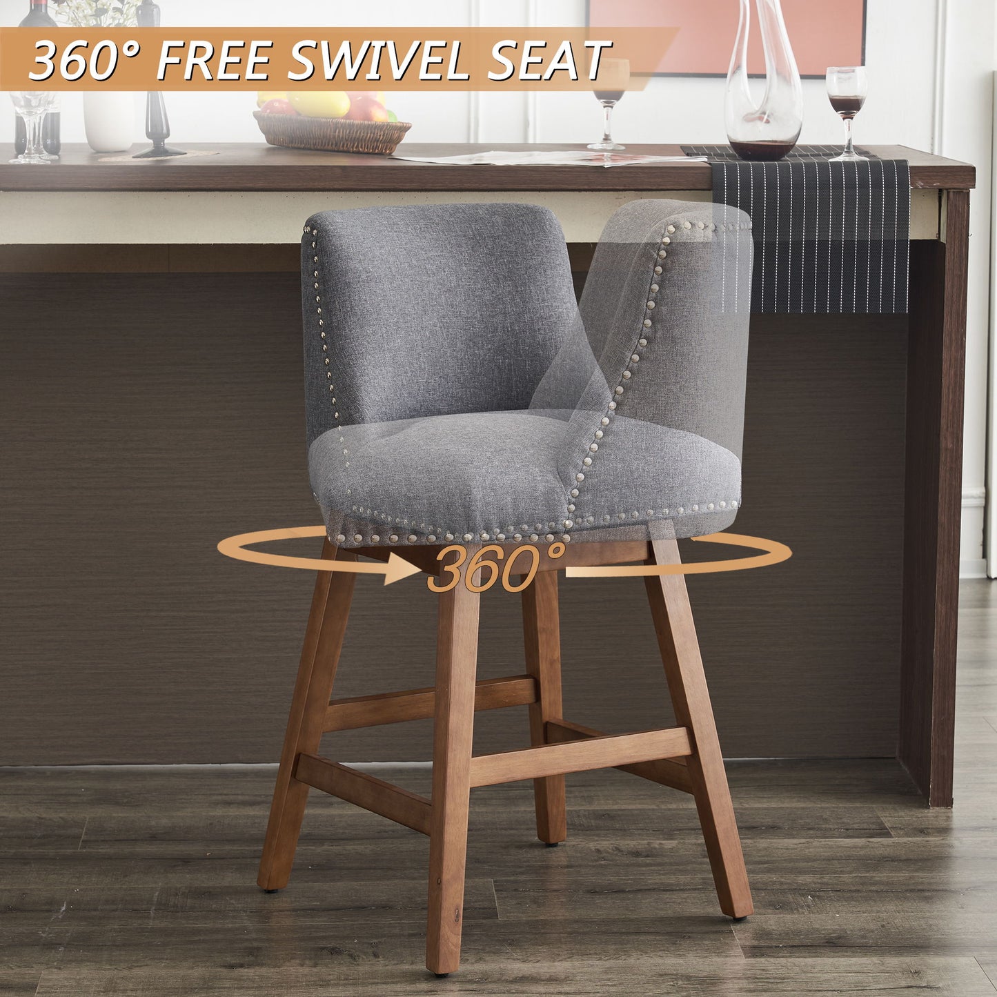Upholstered Swivel Bar Stools for Kitchen Island (Set of 2)