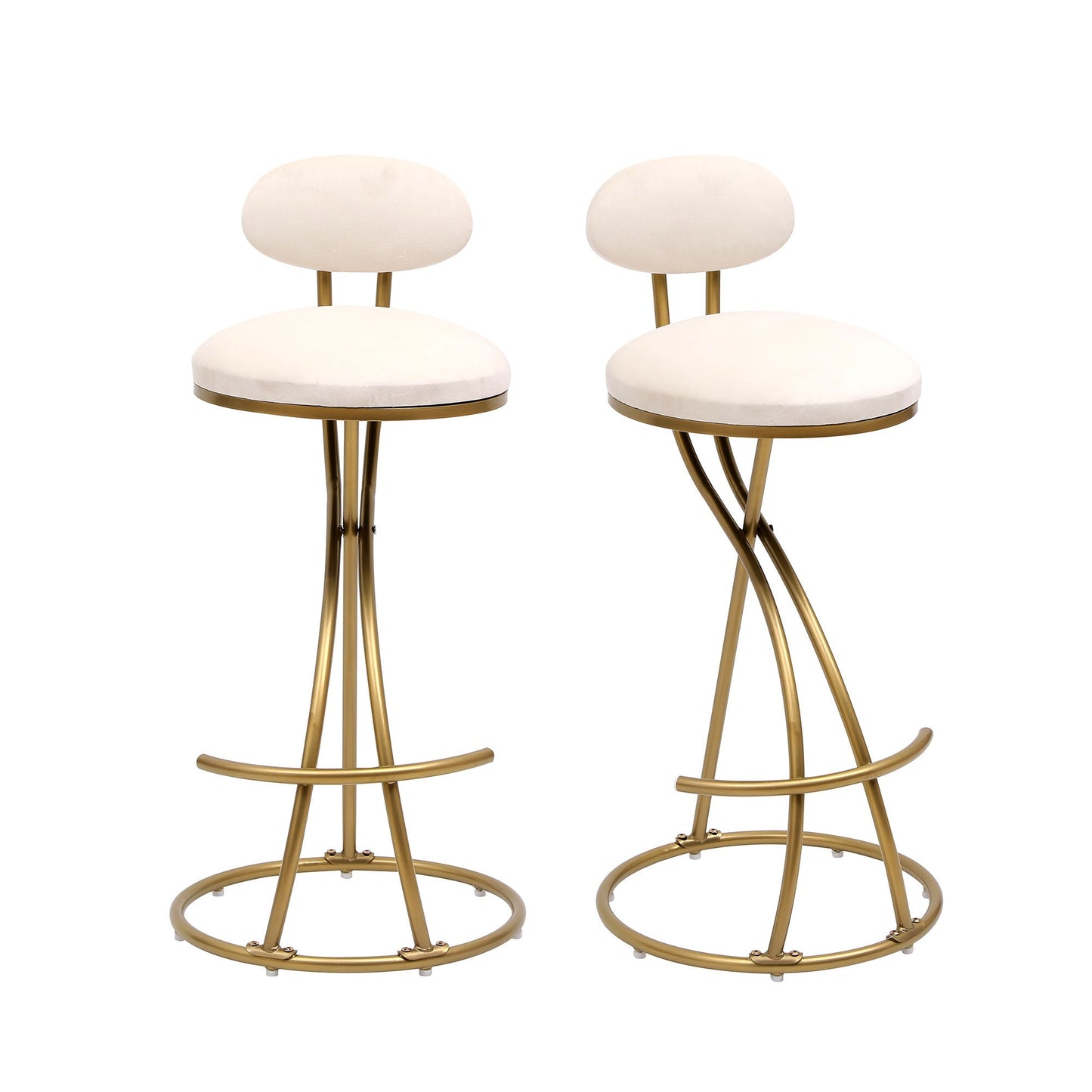 Round Velvet Counter Bar Stools with Back (Set of 2)