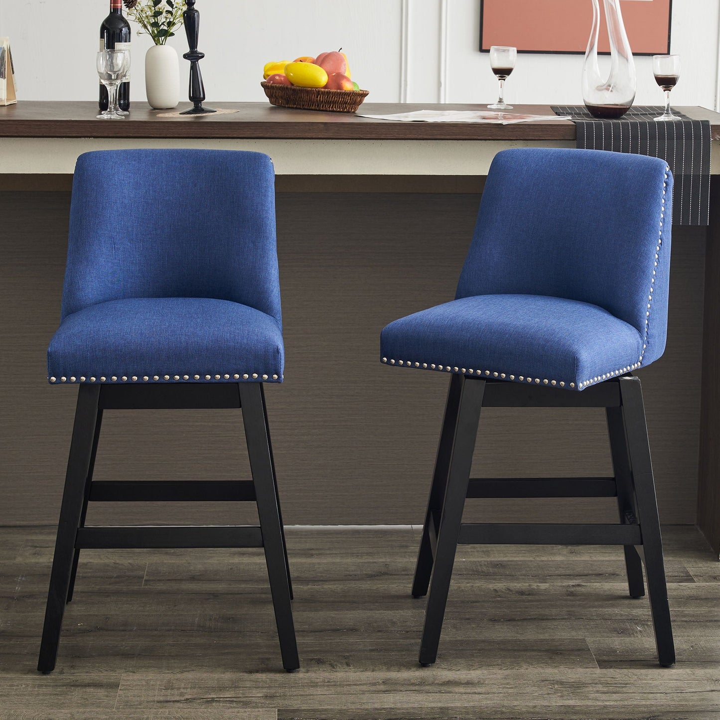 Upholstered Swivel Bar Stools for Kitchen Island (Set of 2)