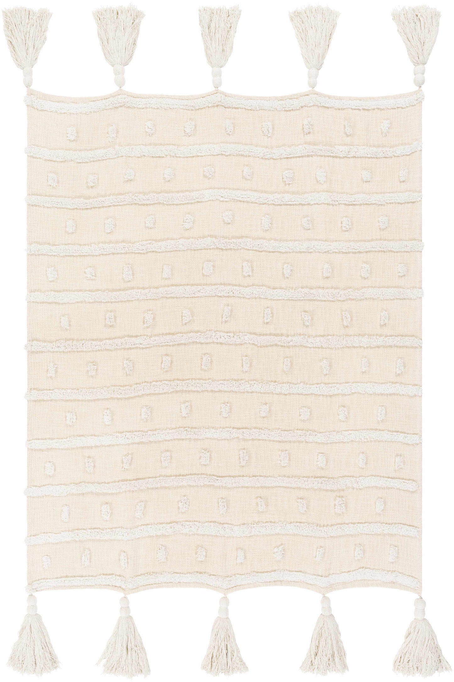 Beige Throw Blanket with big tassels - 50"x60"