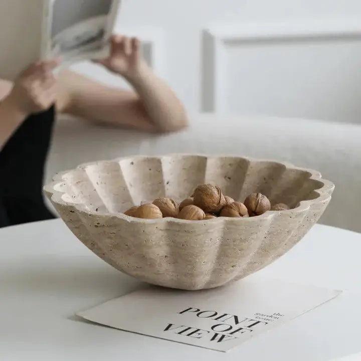 Floral Faux Travertine Decorative Bowl – Handmade Resin Centerpiece