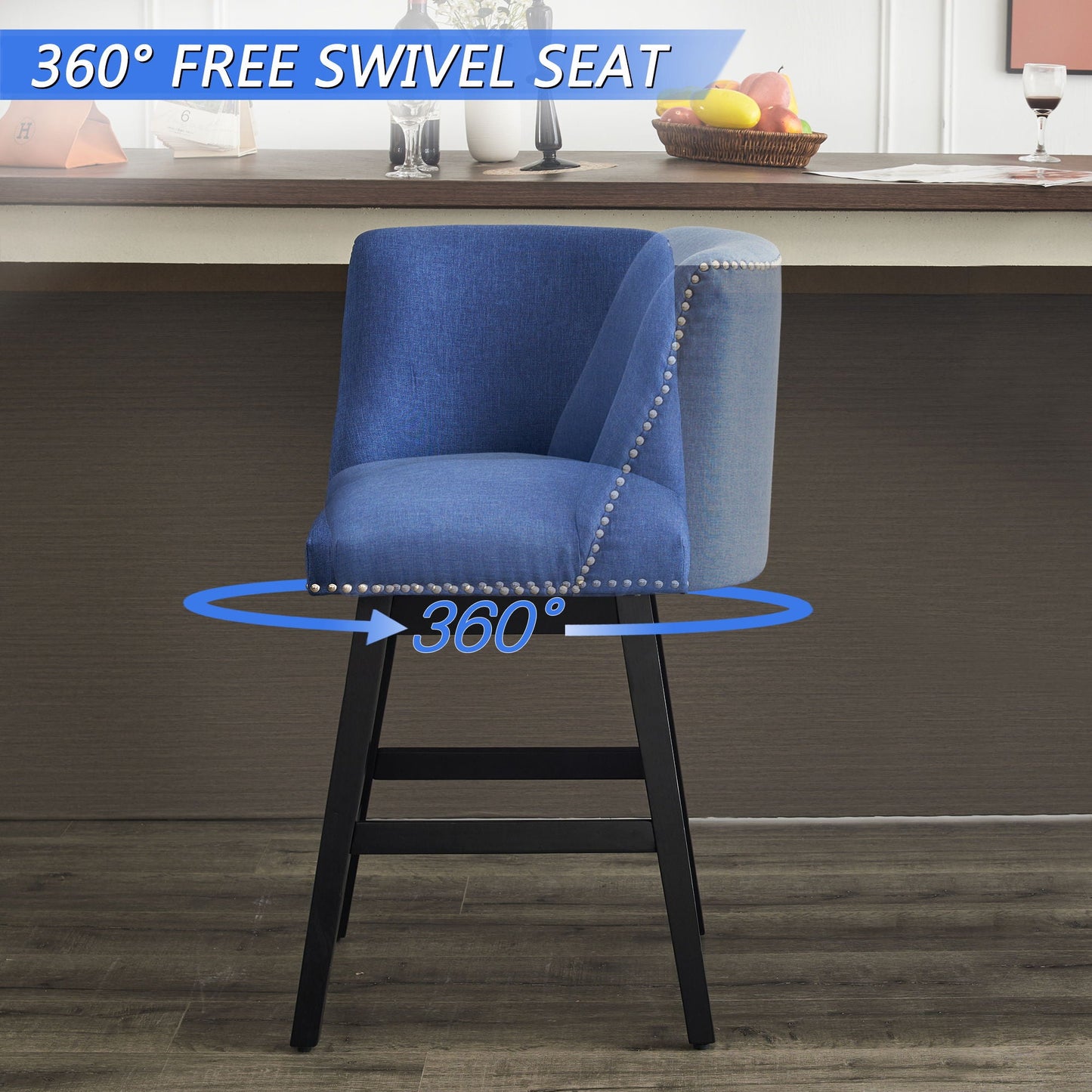 Upholstered Swivel Bar Stools for Kitchen Island (Set of 2)