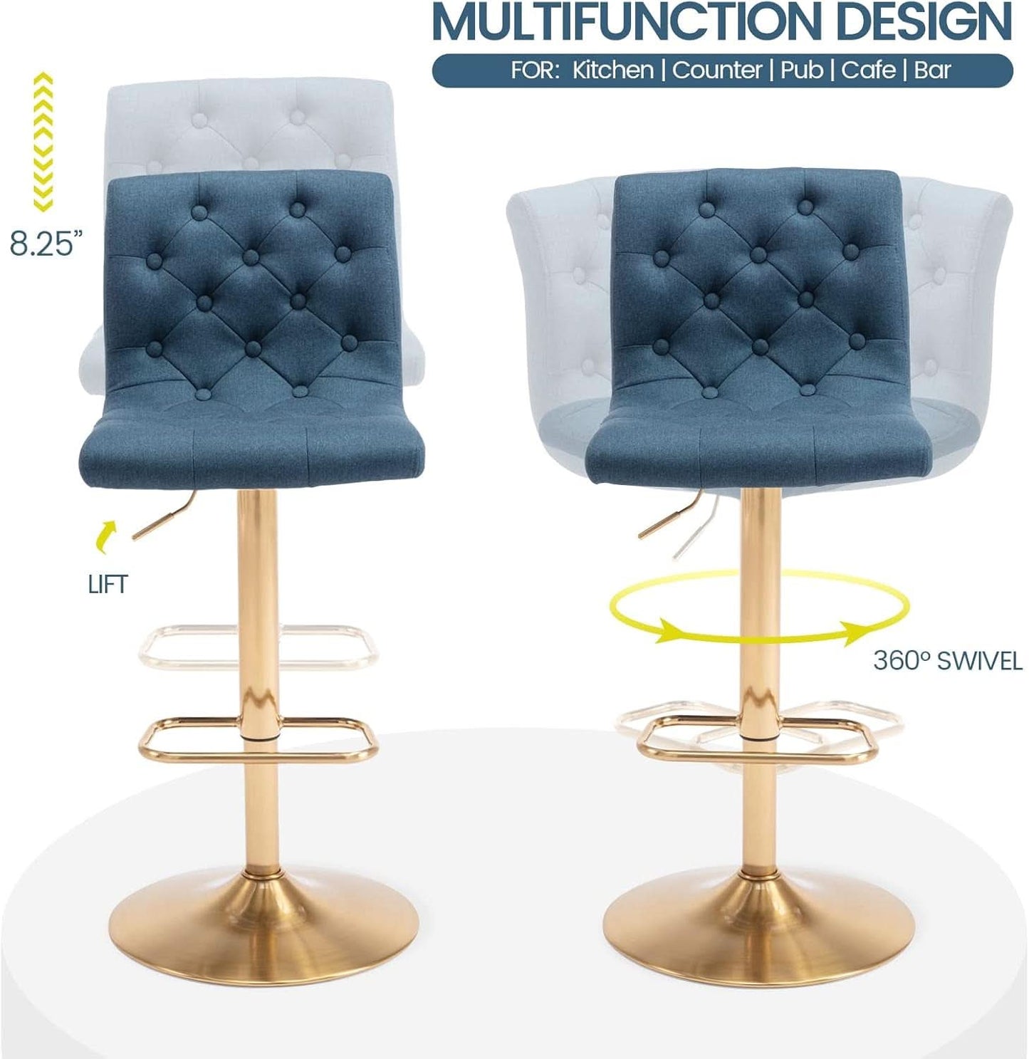 Tufted Swivel Adjustable Bar Stools (Set of 2)
