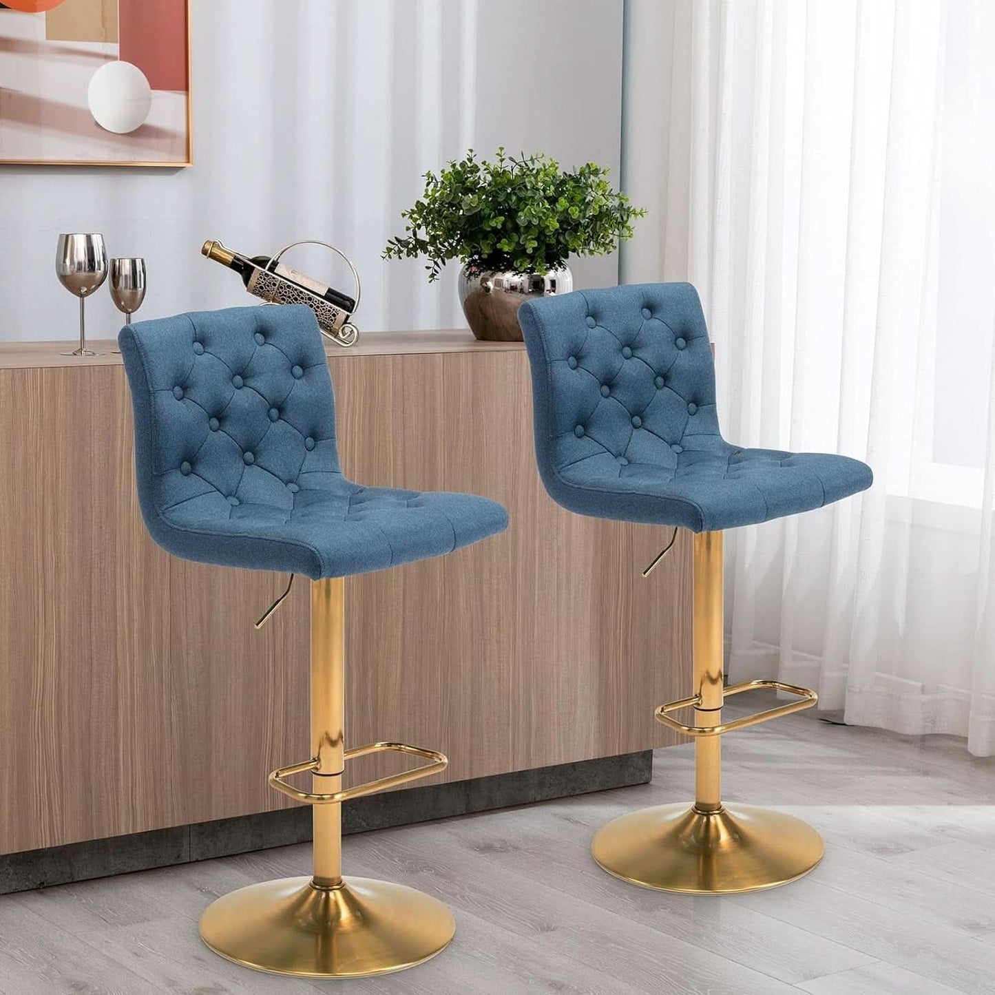 Tufted Swivel Adjustable Bar Stools (Set of 2)